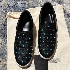 Valentino Black Slip-On Sneakers with Turquoise Accents